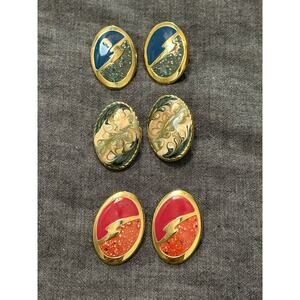 Fashion earrings clip-on gold tone and multicolored light weight 3 pair